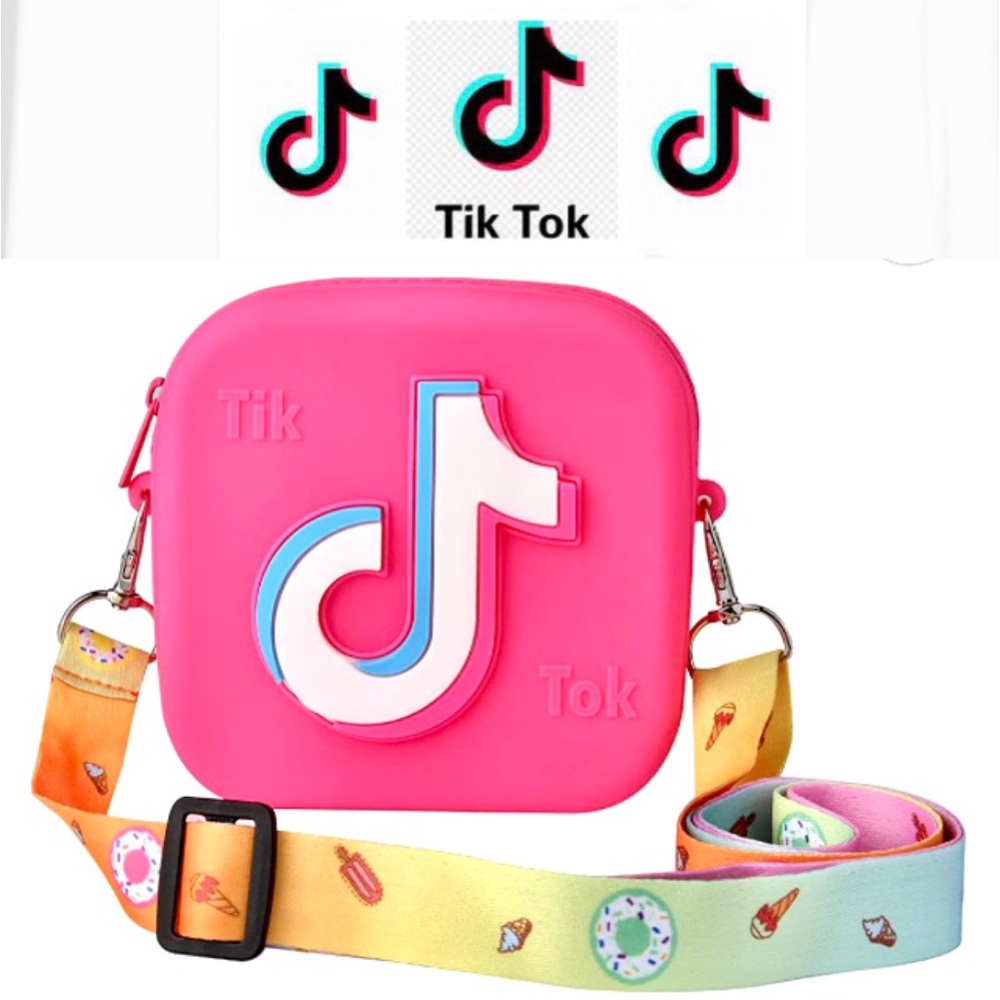 TIK TOK Logo small Squared rubber pink Coin Purse size 4.8 x 4.8 NWOT